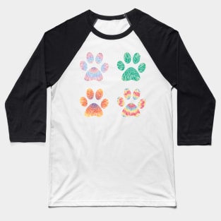 Colorful tie dye dog paws pattern Baseball T-Shirt